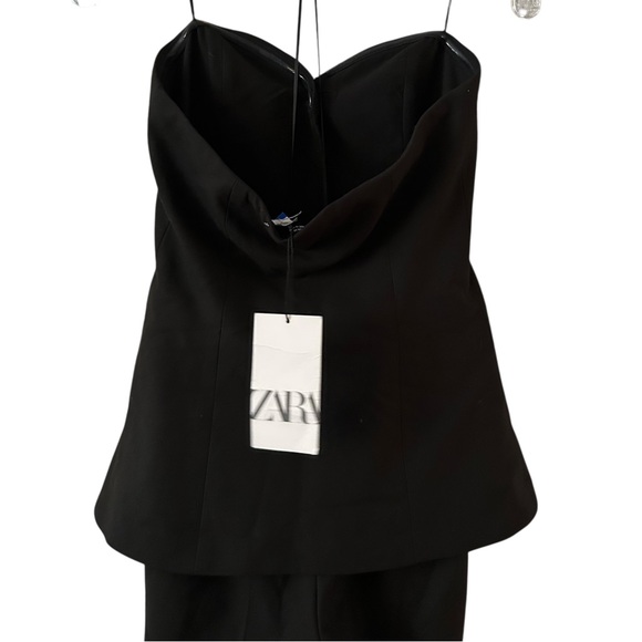 NWT ZARA TWO-PIECE FLARED JUMPSUIT BLACK STRAPLESS - Picture 13 of 16